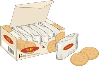 One missing bag from 7 bags of biscuits