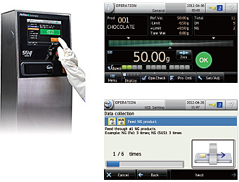 Both metal detector and checkweigher are controlled by the standard touch screen control panel
