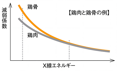 高エネルギーと低エネルギーで得られる透過画像の違い