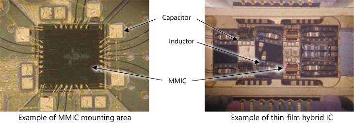 Example of MMIC mounting area, Example of thin-film hybrid IC