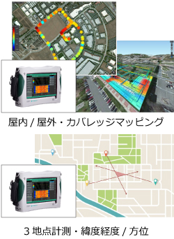 屋内/屋外・カバレッジマッピング、3地点計測・緯度経度/方位