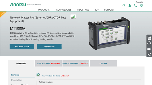 Product Page: Network Master Pro (Ethernet/CPRI/OTDR Test Equipment) MT1000A